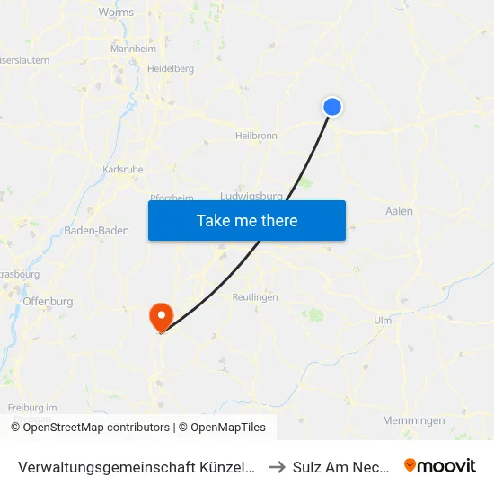 Verwaltungsgemeinschaft Künzelsau to Sulz Am Neckar map