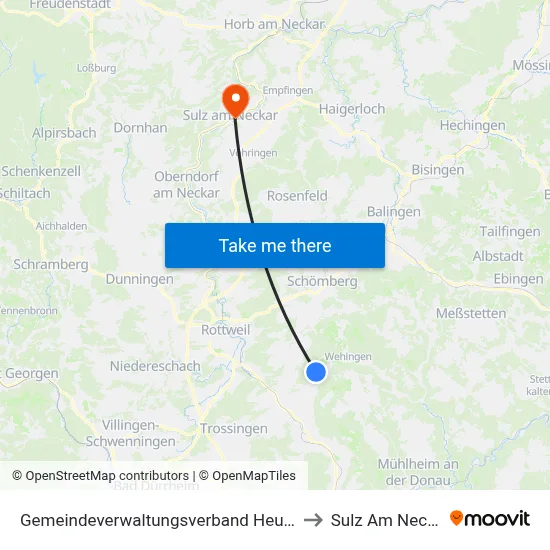 Gemeindeverwaltungsverband Heuberg to Sulz Am Neckar map