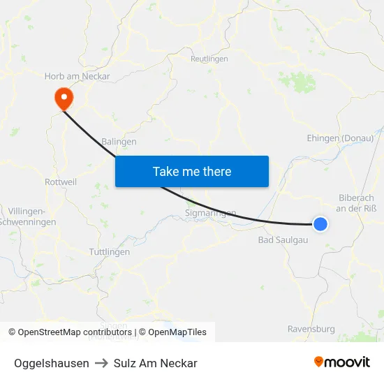 Oggelshausen to Sulz Am Neckar map