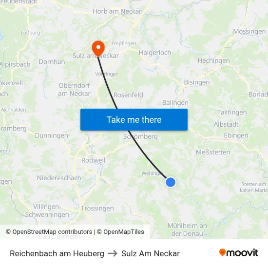 Reichenbach am Heuberg to Sulz Am Neckar map
