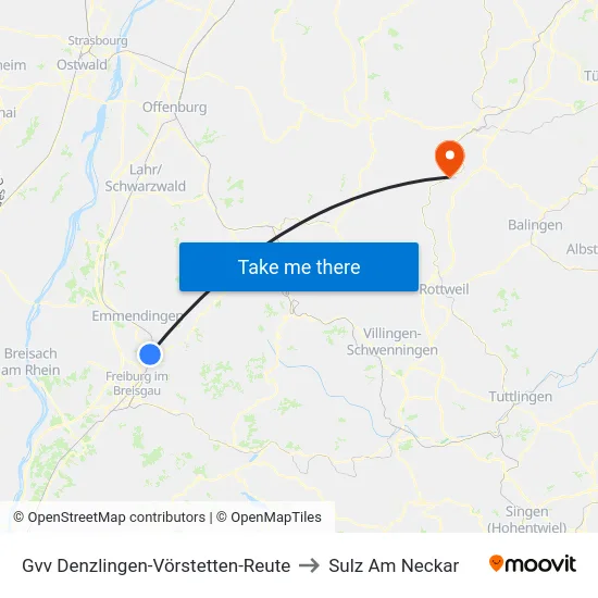 Gvv Denzlingen-Vörstetten-Reute to Sulz Am Neckar map