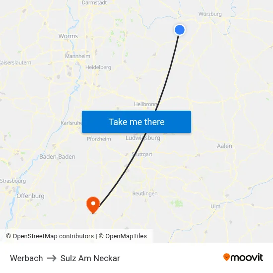 Werbach to Sulz Am Neckar map
