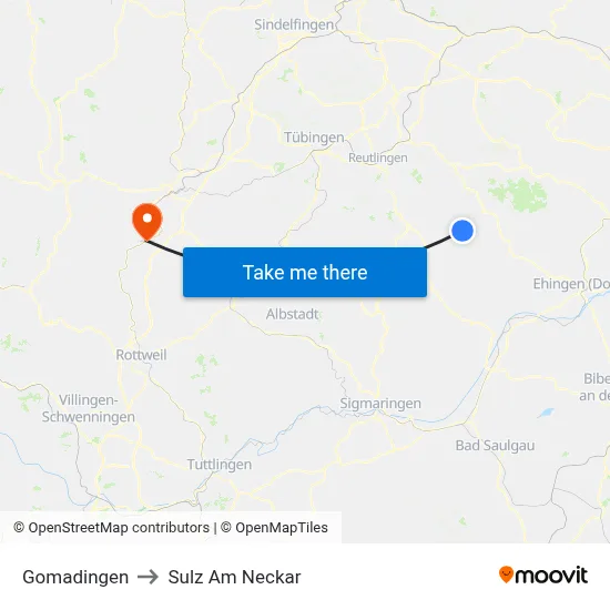 Gomadingen to Sulz Am Neckar map