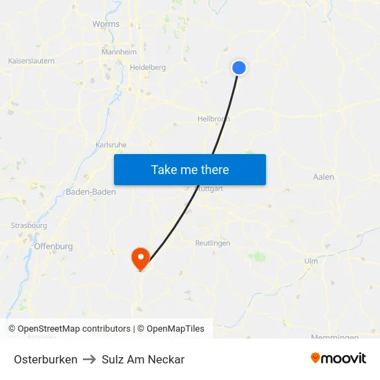 Osterburken to Sulz Am Neckar map