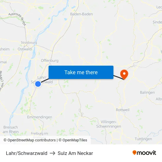 Lahr/Schwarzwald to Sulz Am Neckar map
