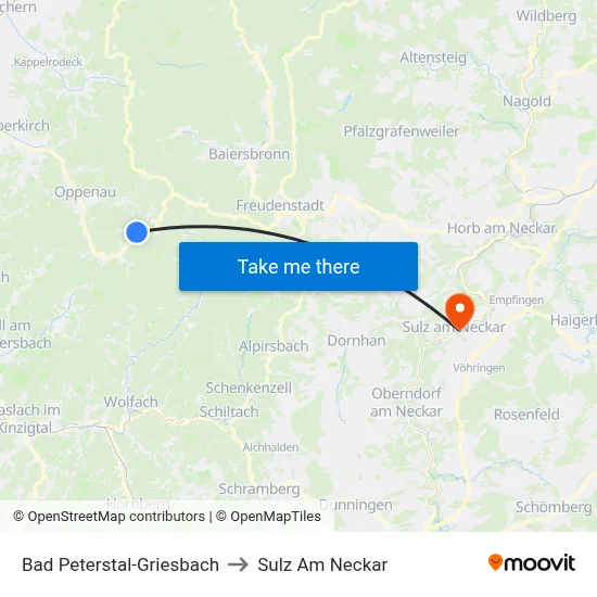 Bad Peterstal-Griesbach to Sulz Am Neckar map