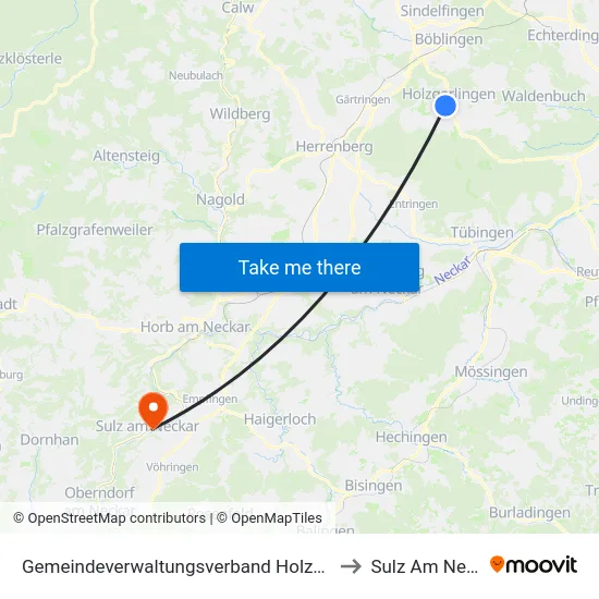 Gemeindeverwaltungsverband Holzgerlingen to Sulz Am Neckar map