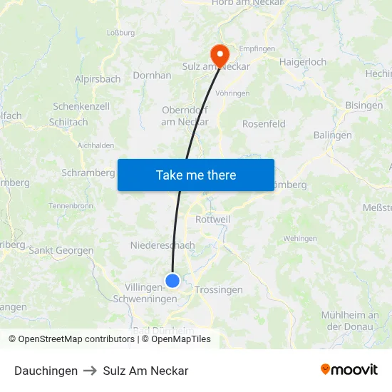 Dauchingen to Sulz Am Neckar map