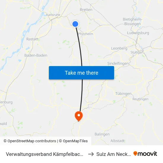 Verwaltungsverband Kämpfelbachtal to Sulz Am Neckar map