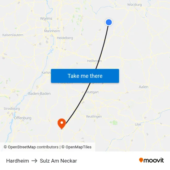 Hardheim to Sulz Am Neckar map