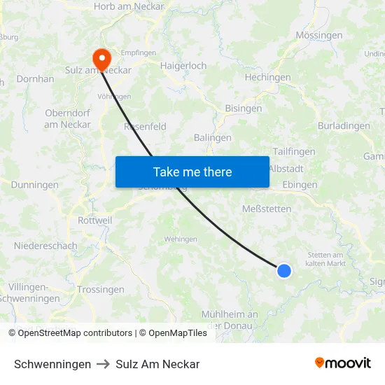 Schwenningen to Sulz Am Neckar map