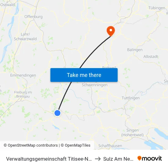 Verwaltungsgemeinschaft Titisee-Neustadt to Sulz Am Neckar map