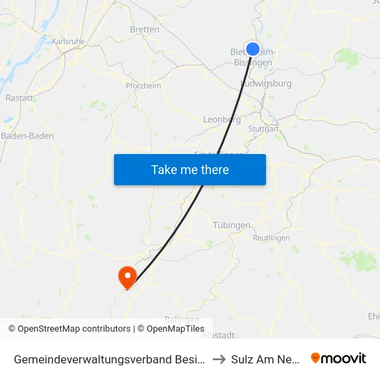 Gemeindeverwaltungsverband Besigheim to Sulz Am Neckar map