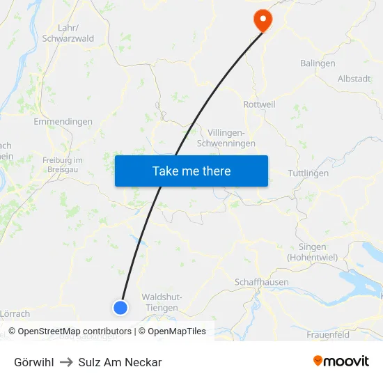 Görwihl to Sulz Am Neckar map