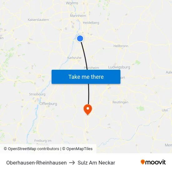 Oberhausen-Rheinhausen to Sulz Am Neckar map