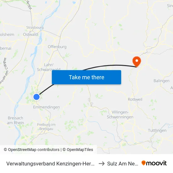 Verwaltungsverband Kenzingen-Herbolzheim to Sulz Am Neckar map