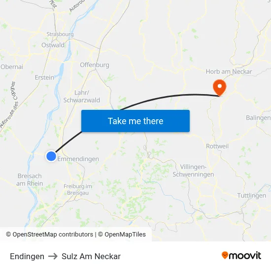 Endingen to Sulz Am Neckar map