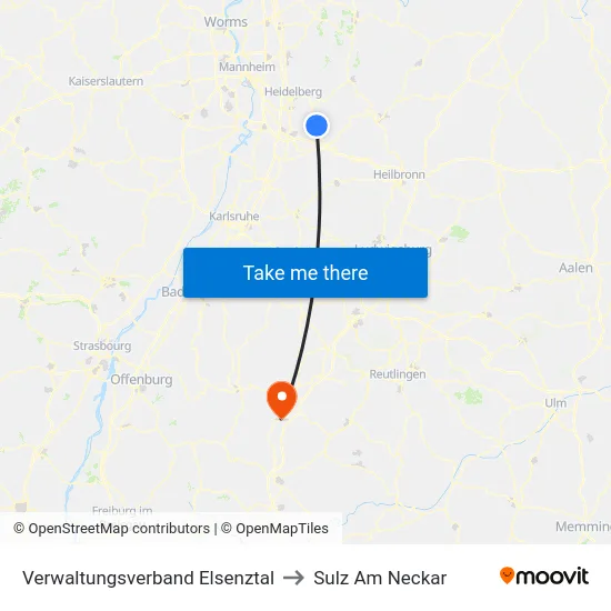 Verwaltungsverband Elsenztal to Sulz Am Neckar map