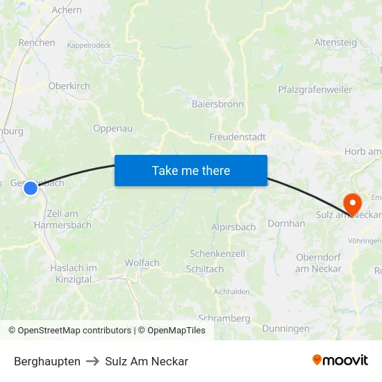 Berghaupten to Sulz Am Neckar map