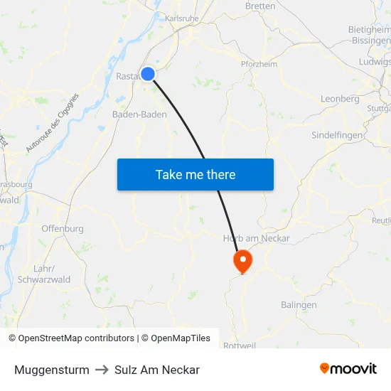 Muggensturm to Sulz Am Neckar map