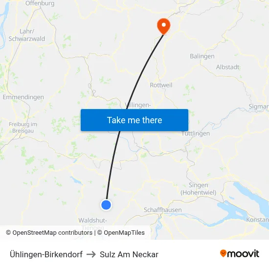 Ühlingen-Birkendorf to Sulz Am Neckar map