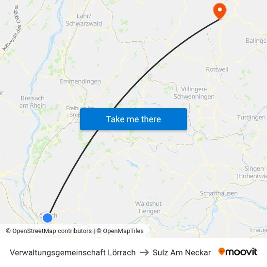 Verwaltungsgemeinschaft Lörrach to Sulz Am Neckar map
