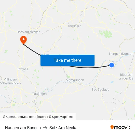 Hausen am Bussen to Sulz Am Neckar map