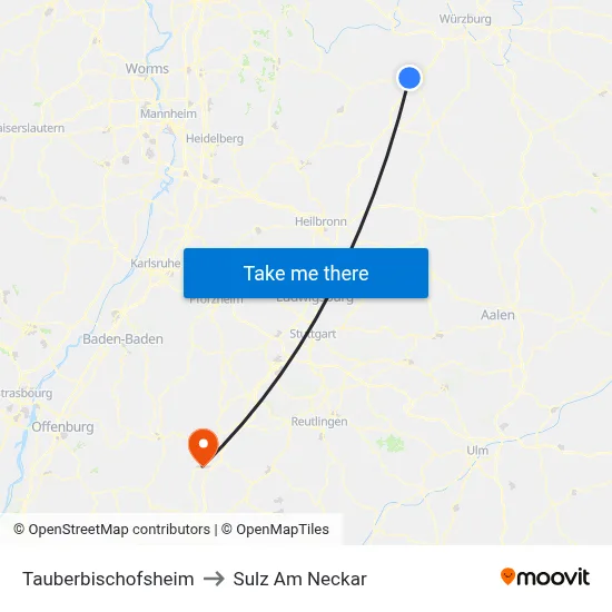 Tauberbischofsheim to Sulz Am Neckar map