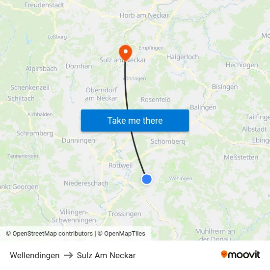 Wellendingen to Sulz Am Neckar map