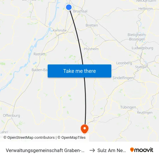 Verwaltungsgemeinschaft Graben-Neudorf to Sulz Am Neckar map