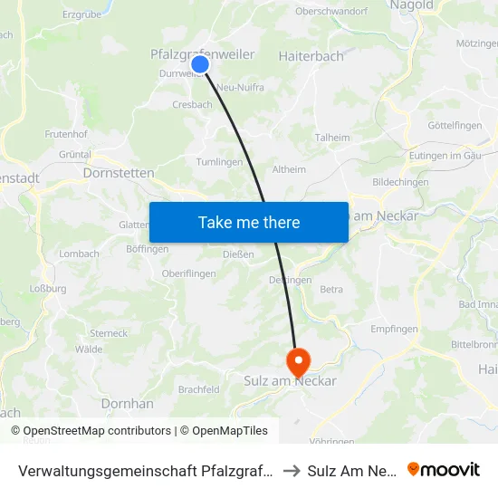 Verwaltungsgemeinschaft Pfalzgrafenweiler to Sulz Am Neckar map