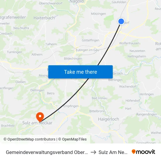 Gemeindeverwaltungsverband Oberes Gäu to Sulz Am Neckar map