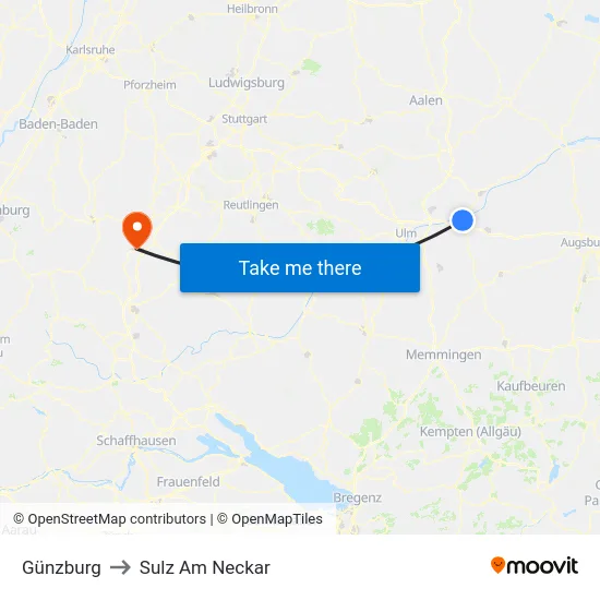 Günzburg to Sulz Am Neckar map