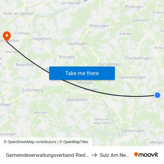 Gemeindeverwaltungsverband Riedlingen to Sulz Am Neckar map
