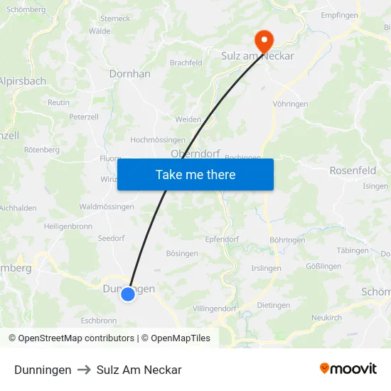 Dunningen to Sulz Am Neckar map
