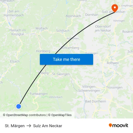 St. Märgen to Sulz Am Neckar map