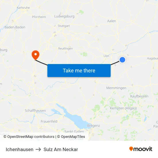 Ichenhausen to Sulz Am Neckar map