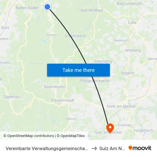 Vereinbarte Verwaltungsgemeinschaft Gernsbach to Sulz Am Neckar map