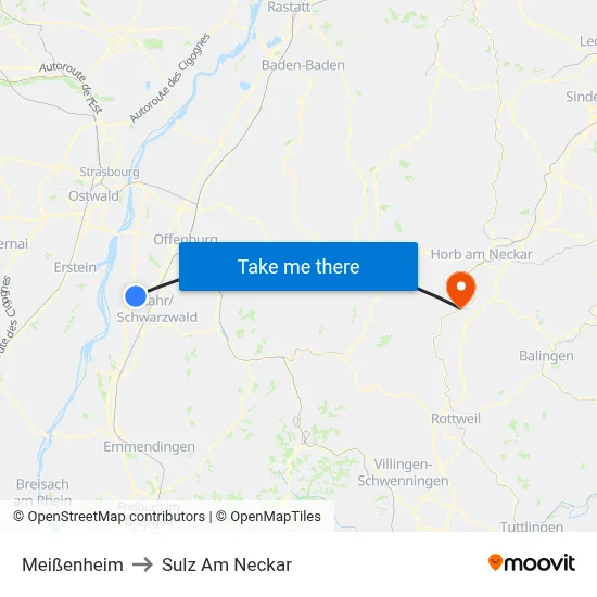 Meißenheim to Sulz Am Neckar map