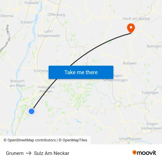 Grunern to Sulz Am Neckar map