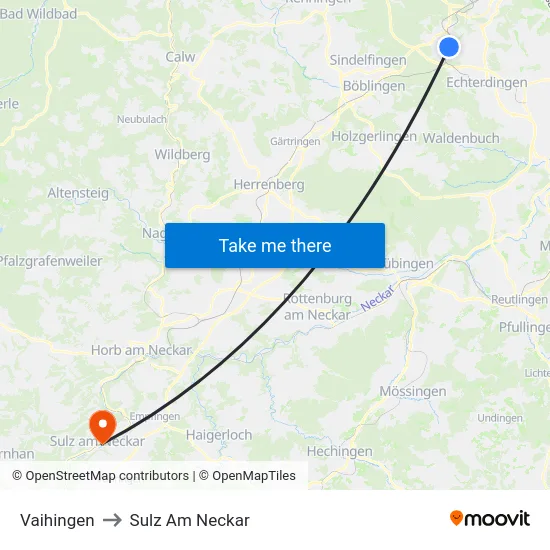 Vaihingen to Sulz Am Neckar map