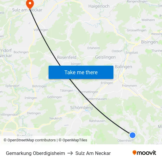 Gemarkung Oberdigisheim to Sulz Am Neckar map