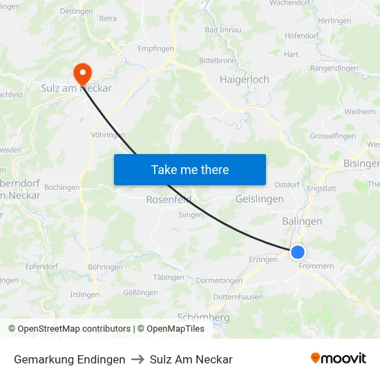 Gemarkung Endingen to Sulz Am Neckar map