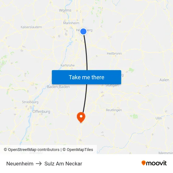 Neuenheim to Sulz Am Neckar map