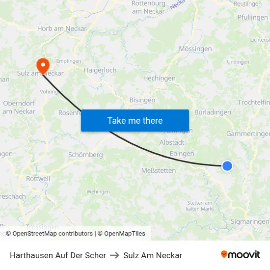 Harthausen Auf Der Scher to Sulz Am Neckar map
