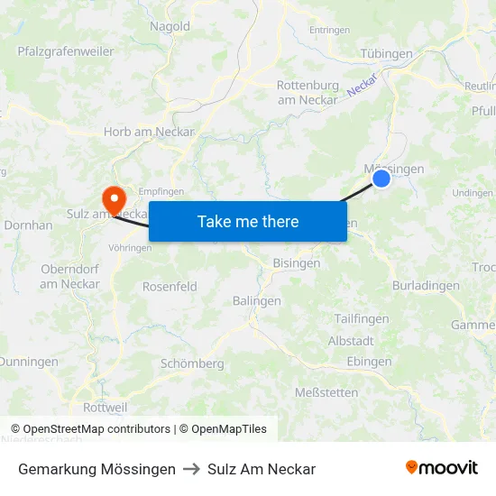 Gemarkung Mössingen to Sulz Am Neckar map