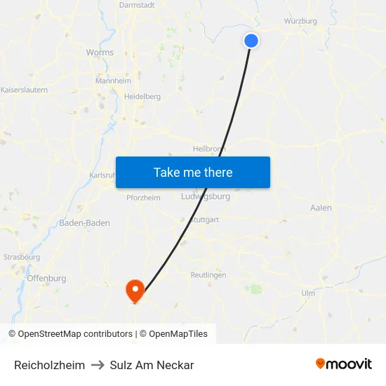 Reicholzheim to Sulz Am Neckar map