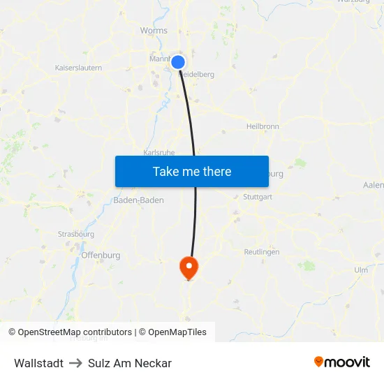 Wallstadt to Sulz Am Neckar map