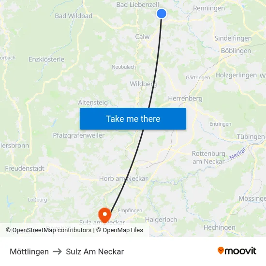 Möttlingen to Sulz Am Neckar map