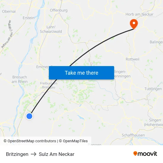 Britzingen to Sulz Am Neckar map
